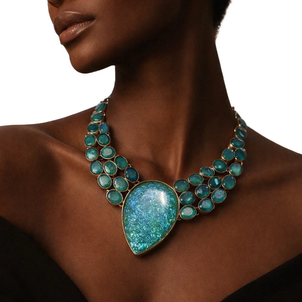 Blue Gemstone Statement Necklace - image 1